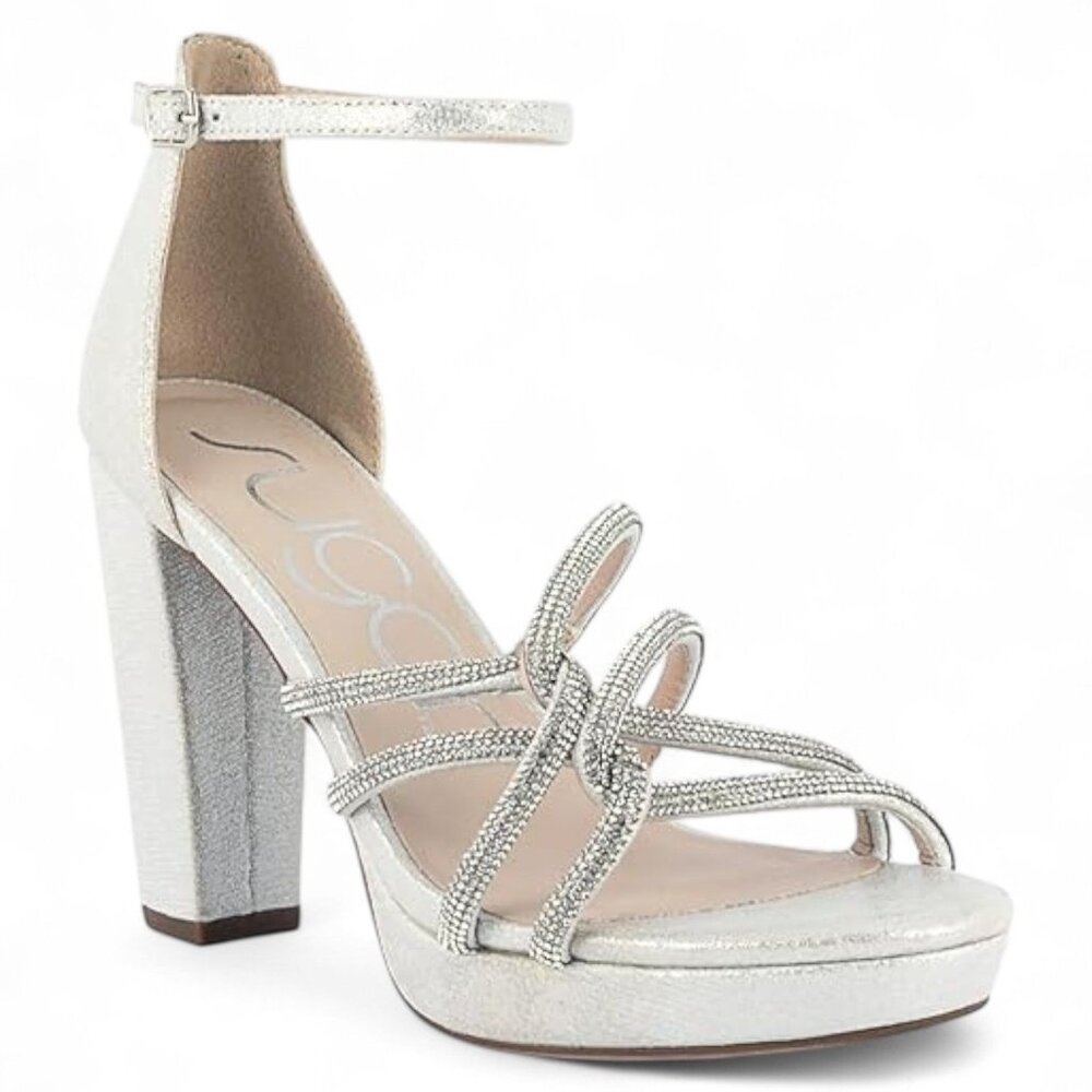 Sugar Womens Silver Open Toe Block Heel Buckle Dress Heeled Sandals